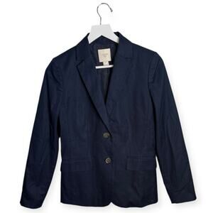 J.CREW Navy Classic Suiting Cotton Button-front Blazer W1770 Sz 2